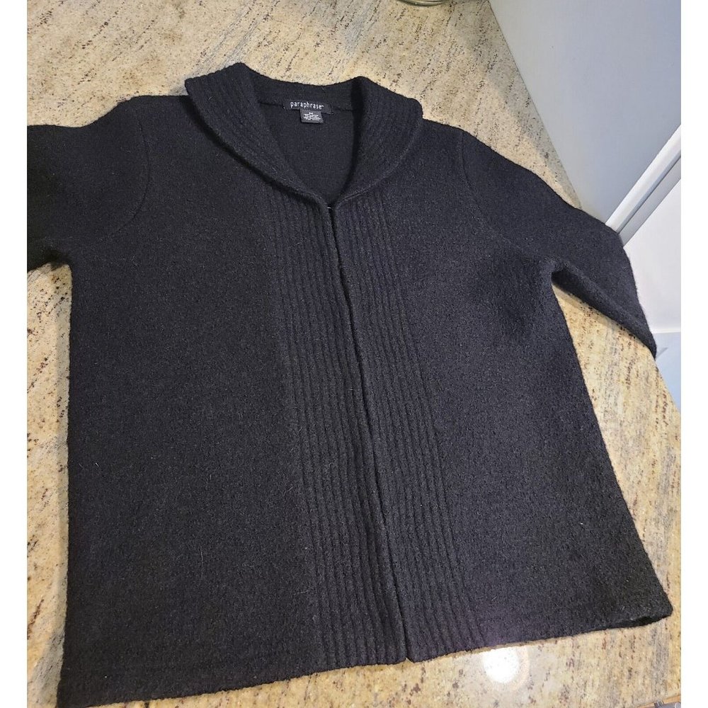 VINTAGE Paraphrase Sweater Women Sz M Wool V Neck Knit Black Collared Ribbed - Picture 11 of 15